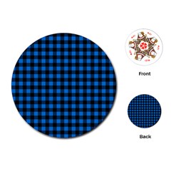 Lumberjack Fabric Pattern Blue Black Playing Cards (round)  by EDDArt