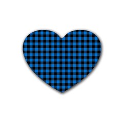 Lumberjack Fabric Pattern Blue Black Rubber Coaster (heart)  by EDDArt