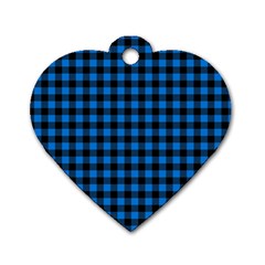 Lumberjack Fabric Pattern Blue Black Dog Tag Heart (one Side) by EDDArt