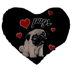 Love Pugs Large 19  Premium Heart Shape Cushions by Valentinaart