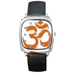 Hindu Om Symbol (Chocolate Brown) Square Metal Watch