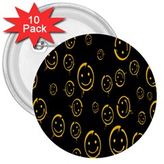 Face Smile Bored Mask Yellow Black 3  Buttons (10 Pack) 