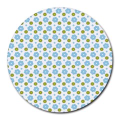 Blue Yellow Star Sunflower Flower Floral Round Mousepads by Mariart