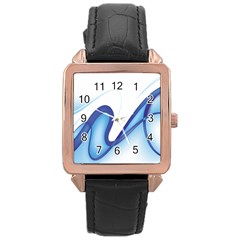 Glittering Abstract Lines Blue Wave Chefron Rose Gold Leather Watch  by Mariart
