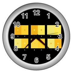 Horizontal Color Scheme Plaid Black Yellow Wall Clocks (silver)  by Mariart