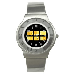 Horizontal Color Scheme Plaid Black Yellow Stainless Steel Watch by Mariart