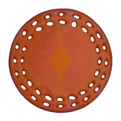 Live Three Term Side Card Orange Pink Polka Dot Chevron Wave Round Filigree Ornament (two Sides)
