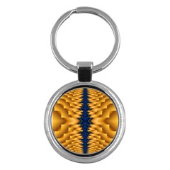 Plaid Blue Gold Wave Chevron Key Chains (round)  by Mariart