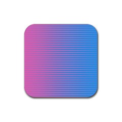 Turquoise Pink Stripe Light Blue Rubber Coaster (square) 
