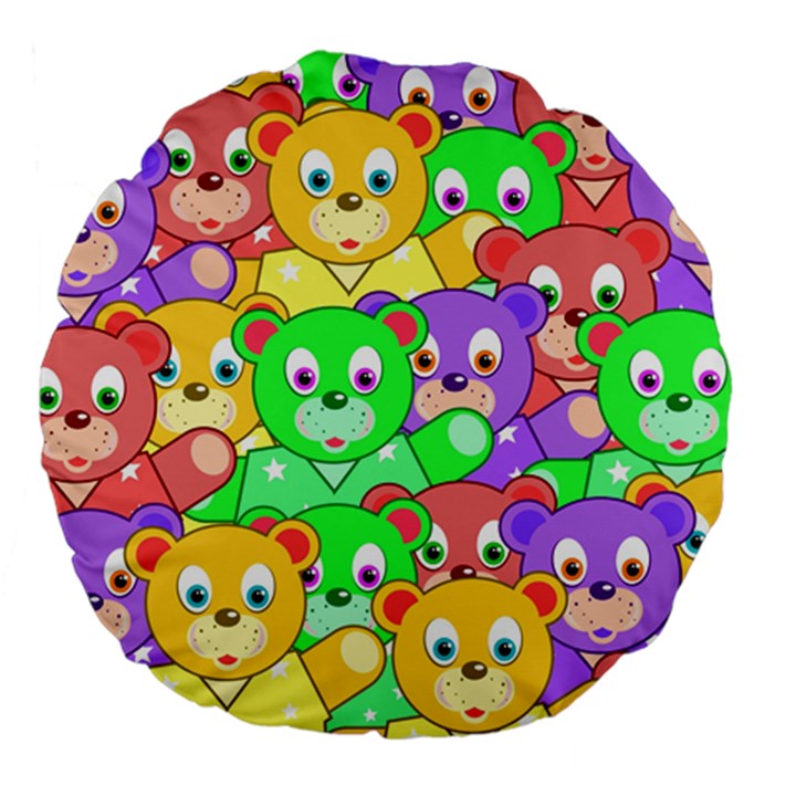Cute Cartoon Crowd Of Colourful Kids Bears Large 18  Premium Flano Round Cushions