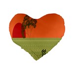 Sunset Orange Green Tree Sun Red Polka Standard 16  Premium Flano Heart Shape Cushions Back
