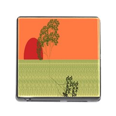 Sunset Orange Green Tree Sun Red Polka Memory Card Reader (square) by Mariart