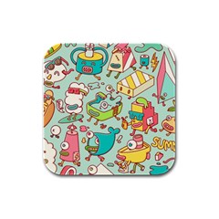 Summer Up Pattern Rubber Square Coaster (4 Pack)  by Nexatart