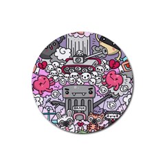 0 Sad War Kawaii Doodle Rubber Coaster (round)  by Nexatart