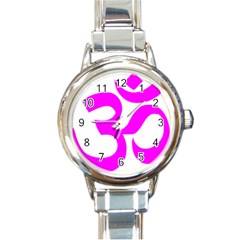 Hindu Om Symbol (magenta) Round Italian Charm Watch