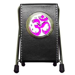 Hindu Om Symbol (magenta) Pen Holder Desk Clocks