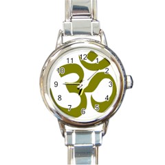 Hindi Om Symbol (olive) Round Italian Charm Watch