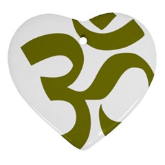 Hindu Om Symbol (olive) Heart Ornament (two Sides)