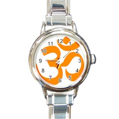 Hindu Om Symbol (orange) Round Italian Charm Watch