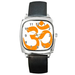 Hindu Om Symbol (orange) Square Metal Watch