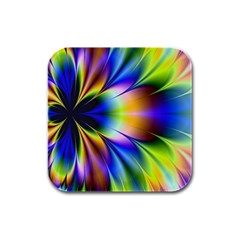 Bright Flower Fractal Star Floral Rainbow Rubber Square Coaster (4 Pack)  by Mariart
