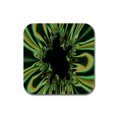 Burning Ship Fractal Silver Green Hole Black Rubber Square Coaster (4 Pack)  by Mariart