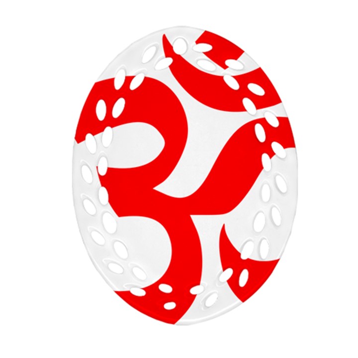 Hindu Om Symbol (Red) Oval Filigree Ornament (Two Sides)