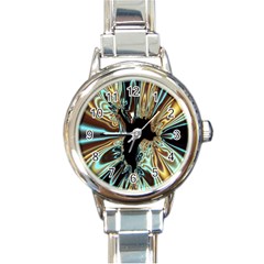 Silver Gold Hole Black Space Round Italian Charm Watch