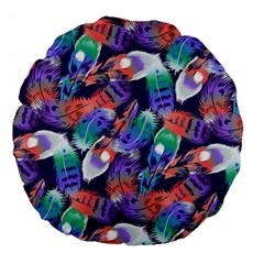 Bird Feathers Color Rainbow Animals Fly Large 18  Premium Flano Round Cushions by Mariart