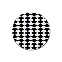 Diamond Black White Plaid Chevron Rubber Coaster (round) 