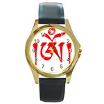 Tibetan Om Symbol (Red) Round Gold Metal Watch