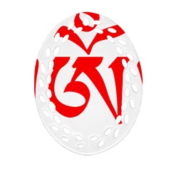 Tibetan Om Symbol (red) Oval Filigree Ornament (two Sides) by abbeyz71