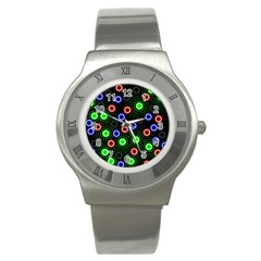 Neons Couleurs Circle Light Green Red Line Stainless Steel Watch by Mariart