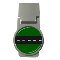 Road Street Green Black White Line Money Clips (round)  by Mariart