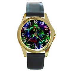 Saga Colors Rainbow Stone Blue Green Red Purple Space Round Gold Metal Watch by Mariart