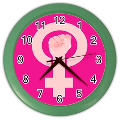 Women Safety Feminist Nail Strong Pink Circle Polka Color Wall Clocks