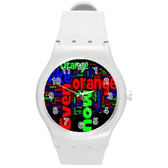 Writing Color Rainbow Round Plastic Sport Watch (m) by Mariart