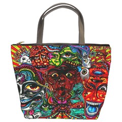 Abstract Psychedelic Face Nightmare Eyes Font Horror Fantasy Artwork Bucket Bags by Nexatart