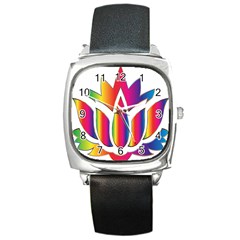 Rainbow Lotus Flower Silhouette Square Metal Watch by Nexatart