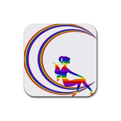 Rainbow Fairy Relaxing On The Rainbow Crescent Moon Rubber Coaster (square)  by Nexatart