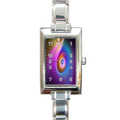 Abstract Fractal Bright Hole Wave Chevron Gold Purple Blue Green Rectangle Italian Charm Watch