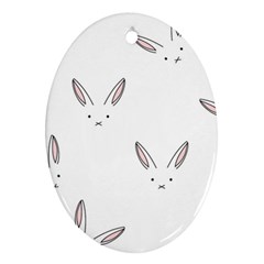 Bunny Line Rabbit Face Animals White Pink Ornament (oval)