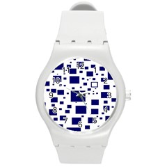 Illustrated Blue Squares Round Plastic Sport Watch (m) by Mariart