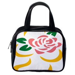 Pink Rose Ribbon Bouquet Green Yellow Flower Floral Classic Handbags (one Side)