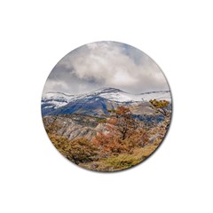 Forest And Snowy Mountains, Patagonia, Argentina Rubber Round Coaster (4 Pack)  by dflcprints