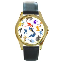 Sport Player Playing Round Gold Metal Watch