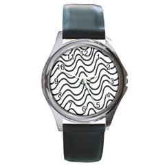 Wave Waves Chefron Line Grey White Round Metal Watch