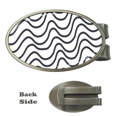 Wave Waves Chefron Line Grey White Money Clips (oval) 