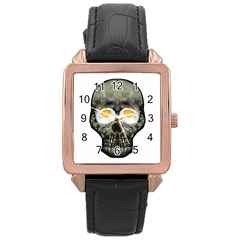 Skull With Fried Egg Eyes Rose Gold Leather Watch  by dflcprints