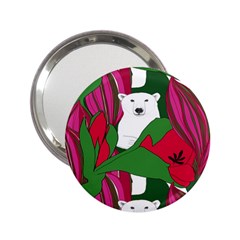 Animals White Bear Flower Floral Red Green 2 25  Handbag Mirrors by Mariart